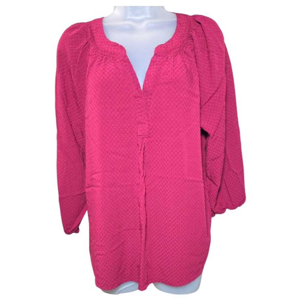 Crown Ivy Wom XL Burgundy Blouse 3/4 Sleeve Spring Fall Dark Red Casual Everyday